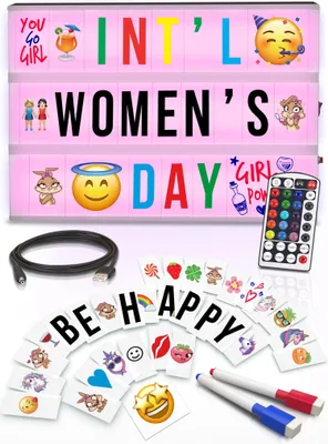 Produktbild von Light Box Kinder mit Farbwechsel - Lightbox mit Buchstaben Leuchtkasten mit Buchstaben Set 386 Schwarz & Farbige Buchstaben & Emoji & 2 Marker Lichtbox Deko Teenager Mädchen Zimmer Leuchttafel