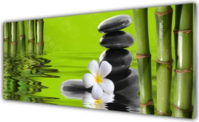 Produktbild von Acrylglasbilder 125x50 Wandbild Druck Bambusrohre Blume Steine Kunst
