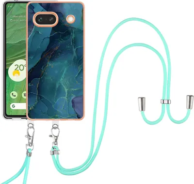 Produktbild von Google Pixel 7A Handykette Hülle, Muster TPU Bumper Schutzhülle mit verstellbarem Tragegurt für Google Pixel 7A Grün