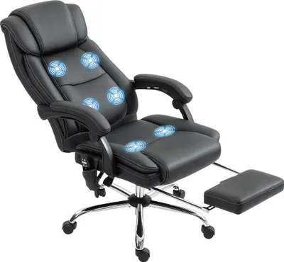 Produktbild von Bürostuhl Ergonomisch mit Massagefunktion Schreibtischstuhl mit Fußstütze, Kunstleder Schwarz