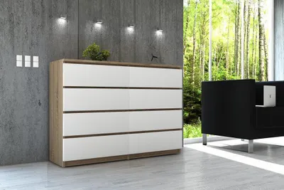 Produktbild von Kommode – Sideboard – Schubladenkommode – 120 cm – Sonoma Eiche / Weiß – Geräumige Aufbewahrung mit 8 Schubladen
