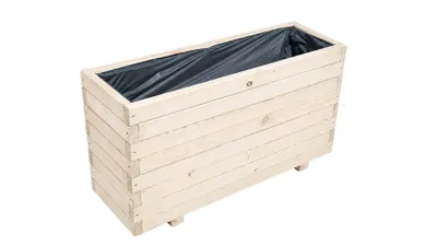Produktbild von XXL Pflanzkübel Holz 100 cm – Extra Stabiler Blumenkasten Rechteckig, Wetterfester Pflanzkasten für Balkon, Terrasse & Garten D23 (Roh, 100x30x55cm)