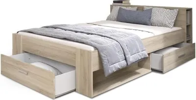 Productafbeelding van Bedframe, 160 x 200 cm, eikenhout Kronberg, met opbergruimte, boekenkast