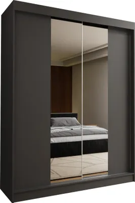 Produktbild von Masseno Schiebetürenschrank LUCENZA 150 cm Kleiderschrank Schlafzimmer Schrank 2-türig mit Spiegel Grau