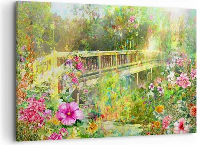 Produktbild von Bild auf Leinwand - Leinwandbild - Brücke Park Blume Frühling - 100x70cm - Wand Bild - Wanddeko - Leinwanddruck - Bilder - Kunstdruck - Wanddekoration - Leinwand bilder - Wandkunst - AA100x70-2906