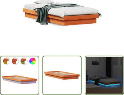 Produktbild von The Living Store Massivholzbett mit LED Wachsbraun 75x190 cm Kiefer