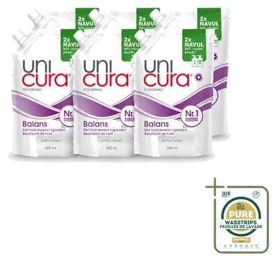 Immagine prodotto di 6 flaconi di sapone liquido antibatterico per le mani Unicura Balans, da 500 ml ciascuno - confezione risparmio - 6 pezzi