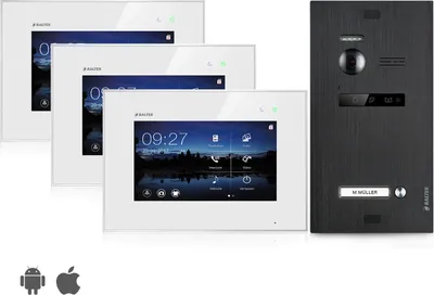 Produktbild von Video Türsprechanlage mit Smartphone App für 1 Familienhaus, Schwarz, 3x Monitore, Balter EVO WLAN