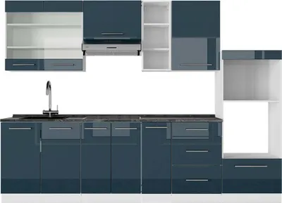 Produktbild von Küchenzeile Vicco Fame-Line Dunkelblau Hochglanz/Weiß 280 cm , AP Anthrazit, Model 49040