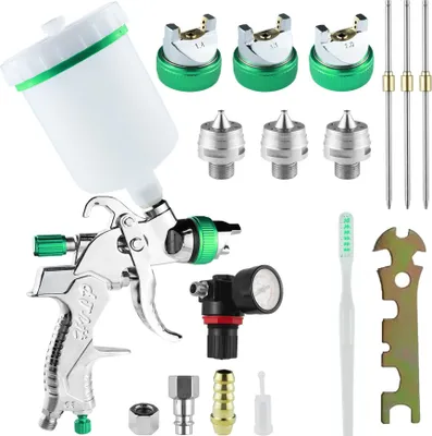 Produktbild von Farbsprühsystem, Farbsprühgerät, Wandfarbe Farbspritzpistole, 600ml kabellose Spritzpistole，1,4 mm 1,7 mm 2,0 mm mit Manometer, Geeignet für Autolacke