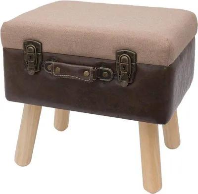 Produktbild von Unyqoos® Vintage Sitzhocker mit Stauraum aus Holz, braun, Lederoptik & Metallbeschläge, gepolsterter Leinen-Deckel, 40 x 32 x 39 cm