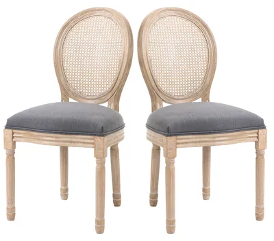 Produktbild von Esszimmerstuhl 2er-Set Rattan Vintage Gummiholz Küchenstuhl Grau