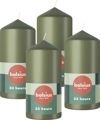 Immagine prodotto di Candele cilindriche Bolsius, colore verde, confezione da 4 pezzi, dimensioni 12 x 6 cm, ideali per la decorazione della casa