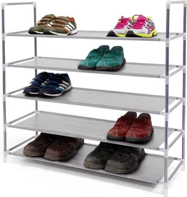 Produktbild von Schuhregal 5 Ebenen 20 Paar Grau Metall Stoff