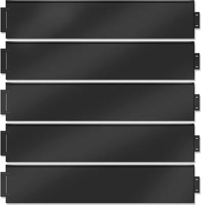 Five black metal garden edging panels are stacked vertically against a white background.