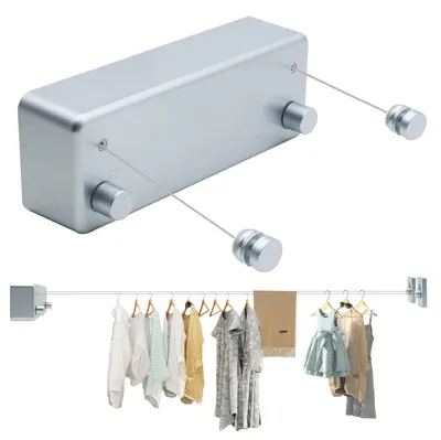 Image de Corde à linge rétractable double - Réglable et étanche - Fixation murale, 4,2 mètres
