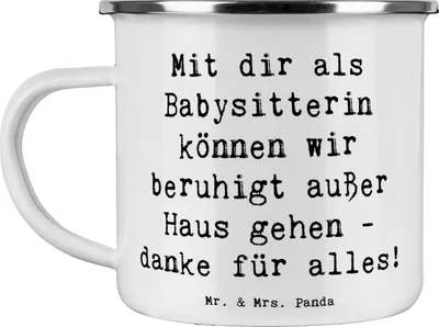 Produktbild von Mr. & Mrs. Panda Teetasse Spruch Babysitter Dank - Weiß - Geschenk, Babysitterin, Bedanken, Emaille Tasse, Anerkennung, Pott, Haferl, Wertschätzung, Teebecher, liebevoll
