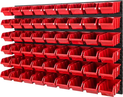 Obrázok produktu pre Sada stohovacích boxov 4x nástenný policový úložný systém 54 boxov 1152 mm x 780 mm