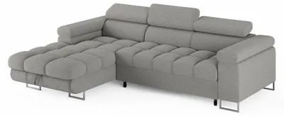 Image de ECKSOFA CLOUD, canapé d'angle gris, tissu bouclé, avec fonction couchage et coffre de rangement