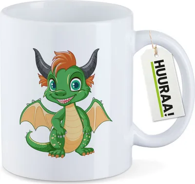Produktbild von Huuraa Kaffeetasse Drache Fabelwesen 330ml Weiß Keramik Kaffeebecher Geschenkidee