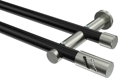 Produktbild von Interdeco Gardinenstange / Vorhangstange Schwarz / Edelstahl-Optik, Typ Platon Zoena (Glitzerzylinder) ohne Ringe, 20 mm Ø 2-läufig, 600 cm