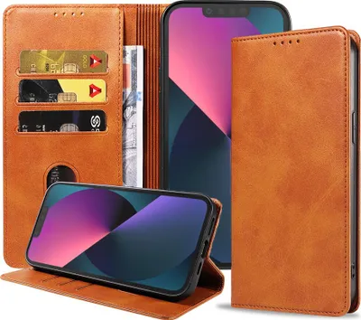 Produktbild von Smartphonica iPhone 13 Mini  Kunstledertasche mit Magnetverschluss und Kartenhaltern Buchhülle - Braun