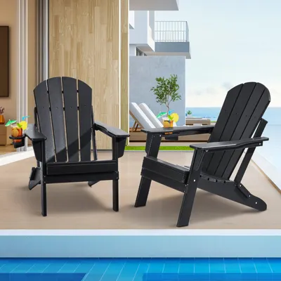 Zdjęcie produktu dla Składane krzesła Adirondack do ogrodu - krzesło ogrodowe, krzesło bujane, krzesło do użytku zewnętrznego, krzesło kempingowe - czarne