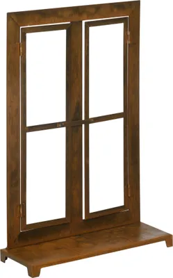 Produktbild von Okno żelazne Outsunny, okno ze skrzydłem ze stali nierdzewnej, rama okienna 55 x 80 cm z parapetem i zatrzaskiem, dekoracja ogrodowa na balkon, taras, rustykalny brąz
