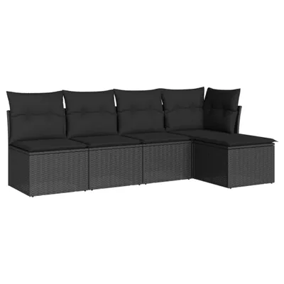 Produktbild von vidaXL 5-tlg. Garten-Sofagarnitur mit Kissen Schwarz Poly Rattan