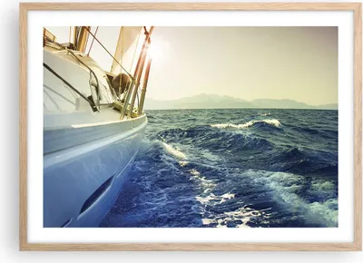 Produktbild von Gerahmtes Poster - Rahmen in heller Eiche - Yacht Segelboot Sonne - 70x50 cm - Wand Bild - Wanddeko - Wandbilder - Wandposter - Bilderrahmen - Bilder - Kunstdruck - Wandbild - P2NAA70x50-4138