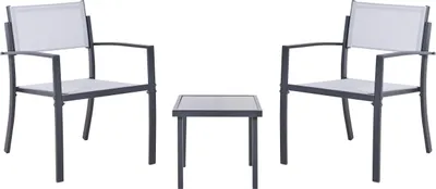Produktbild von BELIANI Balkonset Grau Metall 3-teilig mit Bespannung Modernes Design Kleiner Tisch 35x35 cm mit 2 Stühlen Garten Outdoor Terrasse