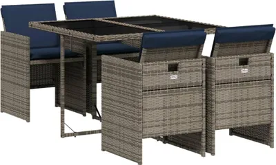 Produktbild von 5-teiliges Garten-Ess-Set mit Kissen, grau, Polyrattan