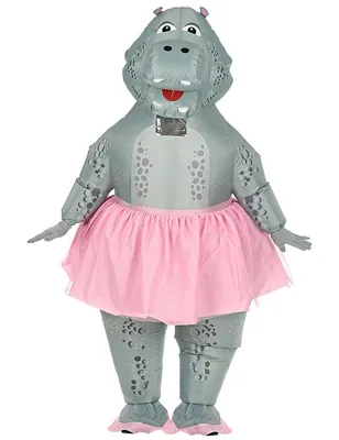 Produktbild von Aufblasbares Hippo-Kostüm Nilpferd-Ballerina für Erwachsene grau-rosa