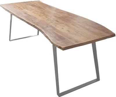 Produktbild von Esszimmertisch 240x100 cm Havanna, Baumkantentisch naturfarben, Akazienholz massiv, schräges U-Gestell Metall Silber