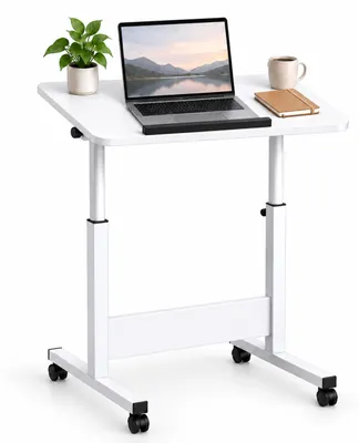 Image de Relaxdays, table d'ordinateur réglable en hauteur, de 67 à 90 cm, inclinable, avec roulettes, en forme de C, pour ordinateur, canapé et lit, bureau debout, blanc, Image générée par une IA