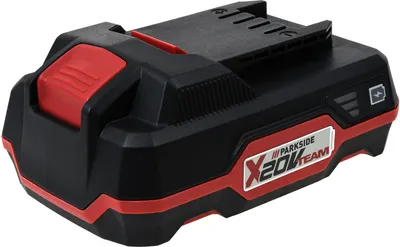 A black and red battery pack for a power tool.
