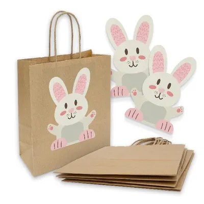 Produktbild von itenga 5x Geschenktüte mit Kordel 18x8x22cm Ostern  + Sticker Osterhase