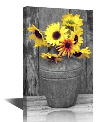 Obrázek produktu pro Rustikální obraz slunečnice na plátně, rozměry 30x45 cm, v rámu