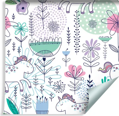 Produktbild von 10m VLIES TAPETE Rolle Kinderzimmer Pflanzen Blumen Wald Einhürner XXL