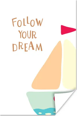 Produktbild von MuchoWow® Poster Illustration mit dem Zitat "Folge deinem Traum" und einem Segelboot 60x90 cm - Wanddekoration
