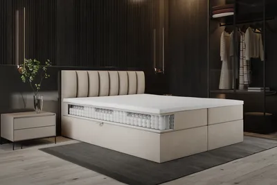 Produktbild von TRADA Boxspringbett Palermo 140x200 Matratze 9-Zonen Pocket Express mit Bettkasten Beige Velvet Topper