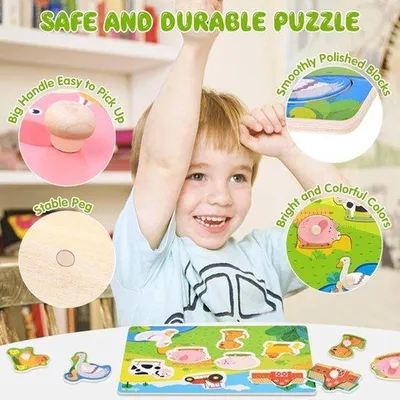 Immagine prodotto di Puzzle in legno "Animali della fattoria" - 10 pezzi