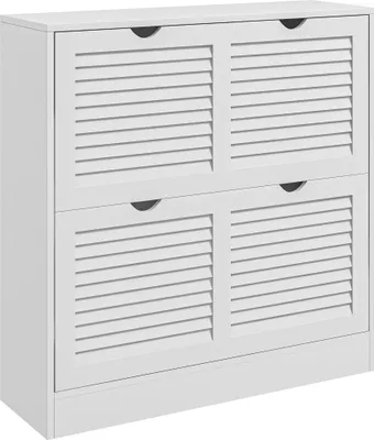 Image de Meuble à chaussures pour l'entrée - Étagère à chaussures étroite - 2 compartiments rabattables - Étagères réglables - Pour 16 paires de chaussures - 81,5 x 25 x 83 cm - Blanc