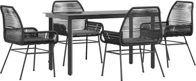 Image de vidaXL Ensemble de jardin 5 pièces avec coussins noir Poly rotin verre