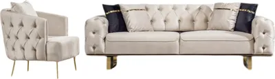 Produktbild von Villa Möbel Sofa Set Roma Beige Stellvariante:3+1 Relax- und Bettfunktion, pflegeleichter Mikrofaser Samtstoff