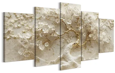 Produktbild von LUMASOUL Wandbilder Wohnzimmer 5-teilig Leinwandbild Baum 150x75 cmMehrteilige Wanddeko für Schlafzimmer Flur Büro