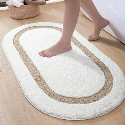 Produktbild von Famanu - Badezimmerteppich, 44 x 76 cm, weich saugfähiger Badezimmerteppich, rutschfester Badezimmerteppich, waschbarer ovaler Badezimmerteppich für Badezimmerböden, Toiletten