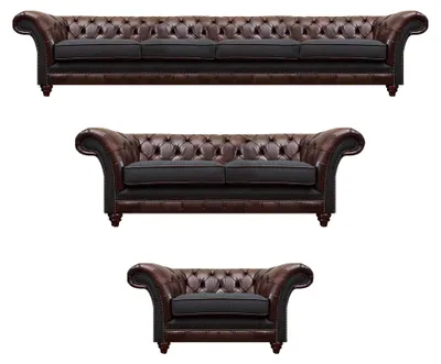 Obrázok produktu pre Braun-Graue Chesterfield Couchen Sessel Wohnzimmer Komplette Möbel 3tlg