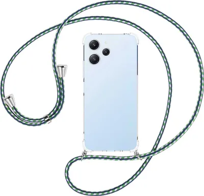 Produktbild von Handykette Backcover-Schutzhülle mit Band (Metall silberfarben) für Xiaomi Redmi 12 (6.79'') - grün/blau/weiß