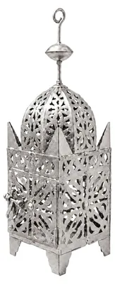 Produktbild von Marokkanische Laterne Frane Silber 42 cm, handgefertigte Orient Laterne aus Metall, Gartenlaterne und Windlicht für Kerzen, Deko für Wohnzimmer, Terrasse, Balkon und Eingangsbereic